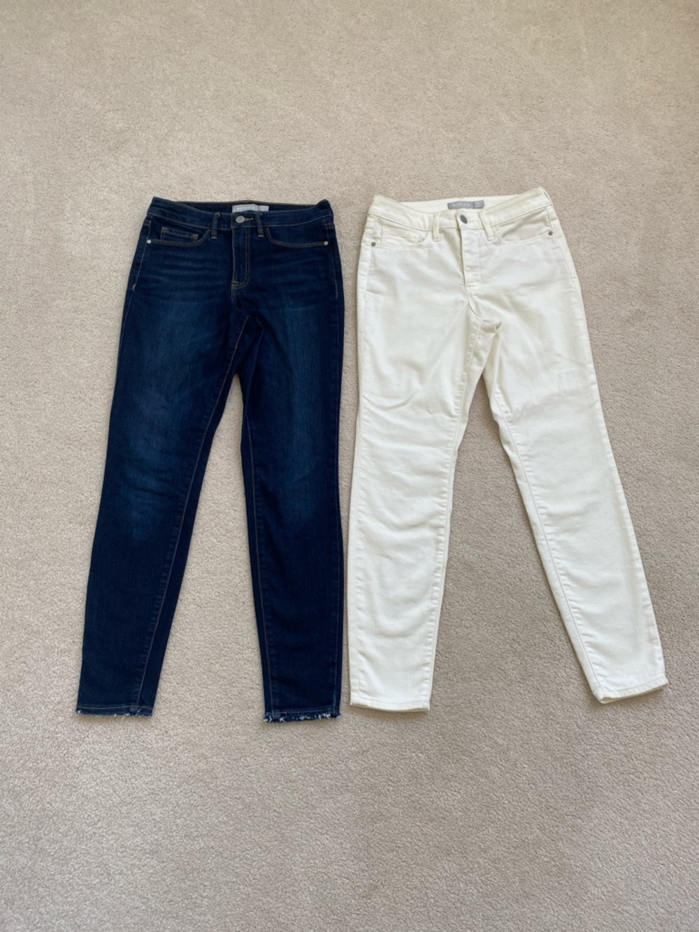 Athleta Sculptek High Waisted Dark Indigo and White Skinny Jeans